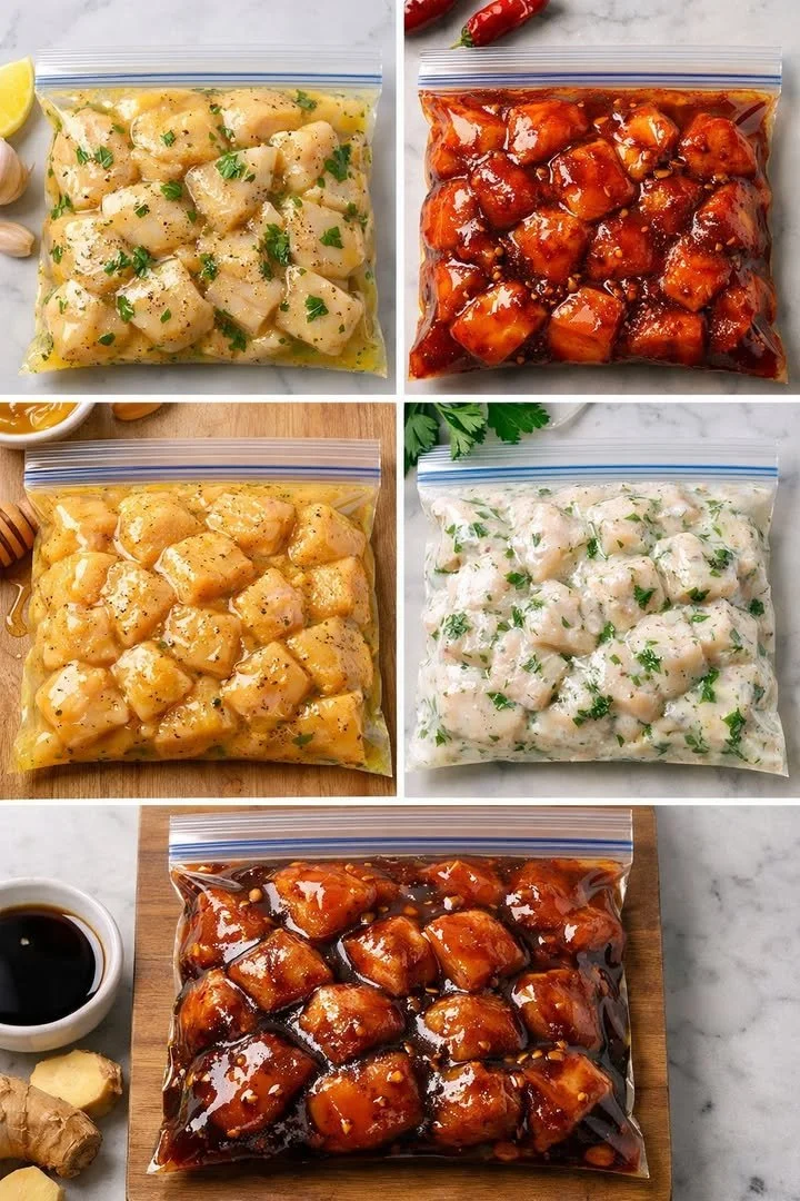Assorted chicken marinades in bags for easy meal prep