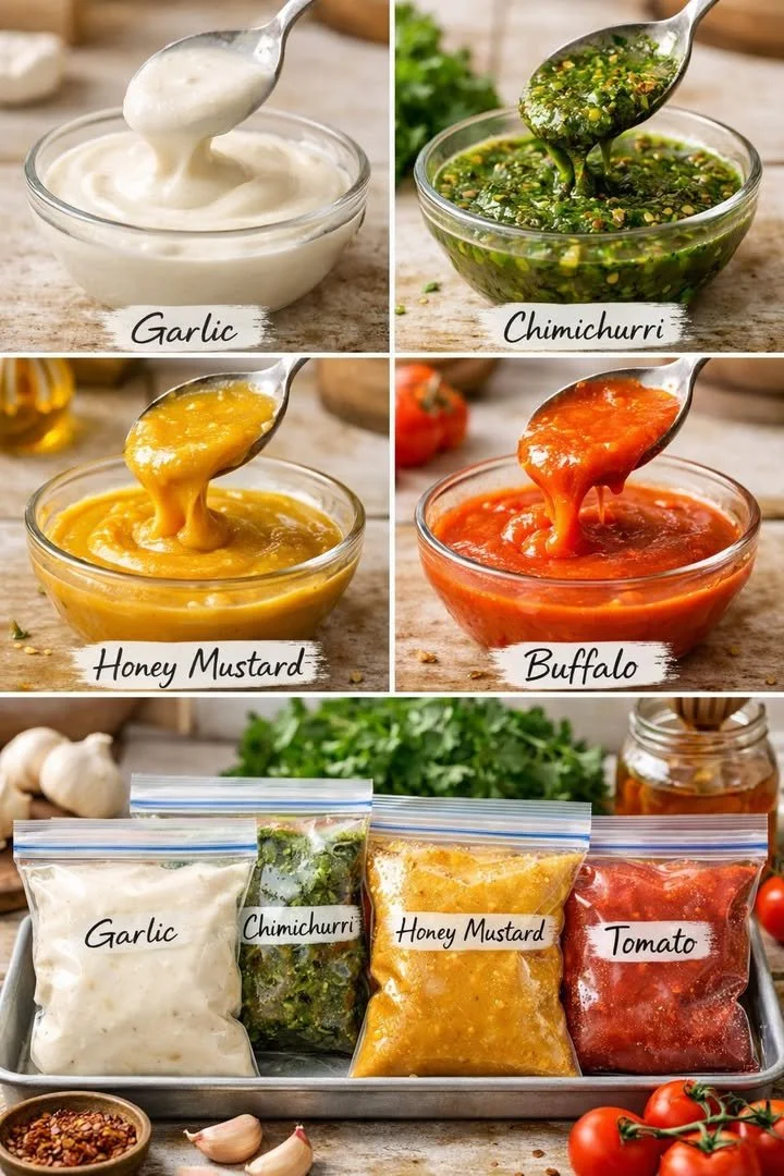 Variety of easy homemade sauces in bowls for cooking inspiration.