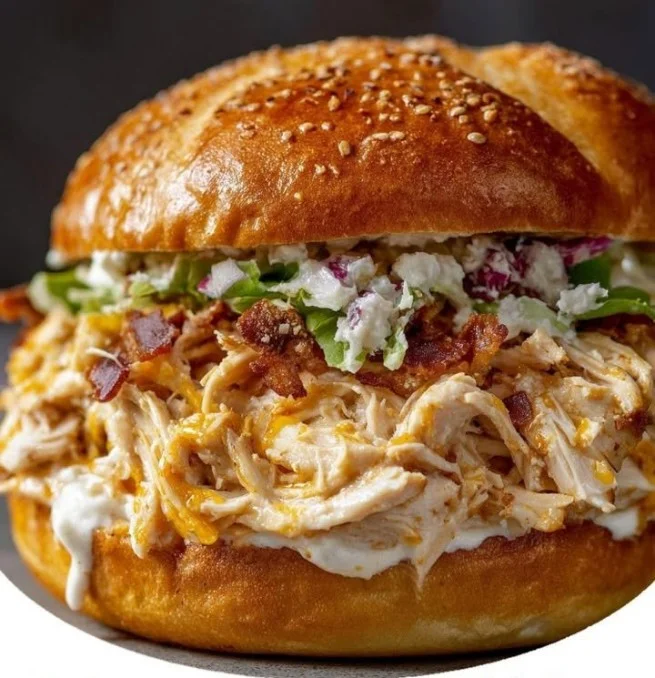 Delicious 5-ingredient crack chicken sandwich ready to serve.