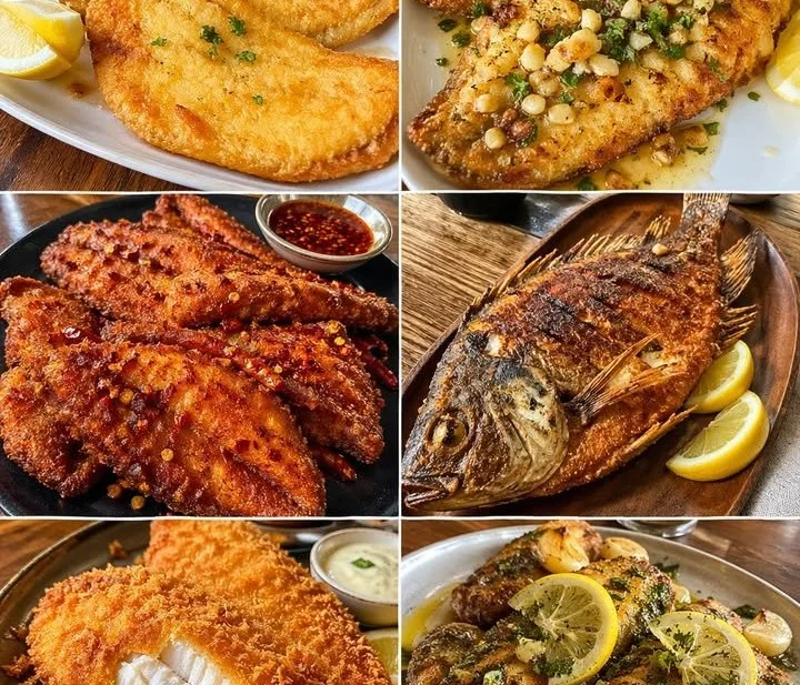 Delicious fried fish served with lemon and tartar sauce.