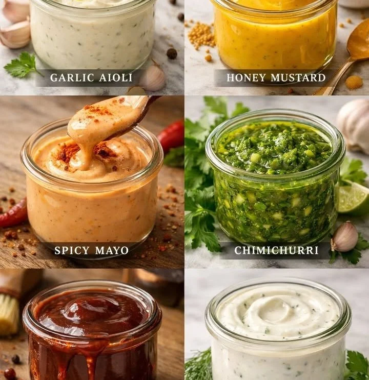 A variety of homemade sauces in jars on a kitchen counter.
