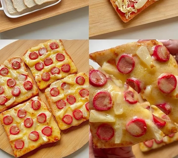 Air-fried pizza bread garnished with herbs and melted cheese