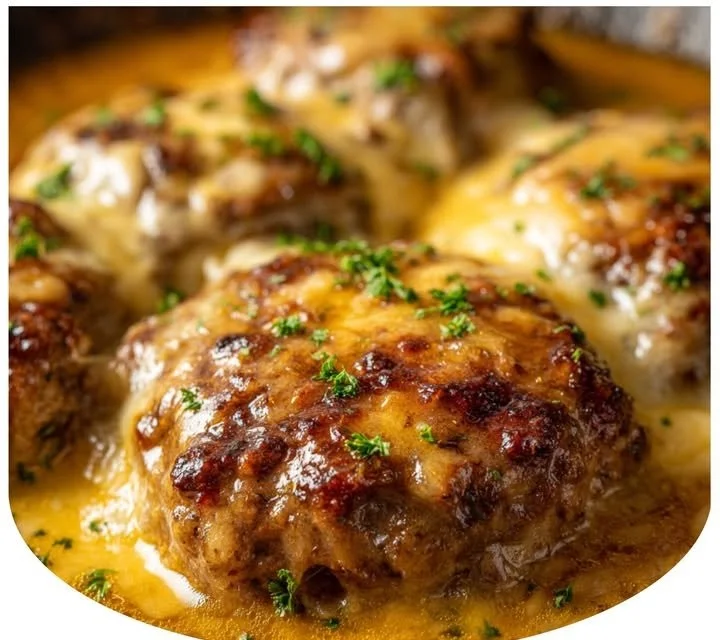 Amish Hamburger Steak Bake with flavorful hamburger steak and rich sauce