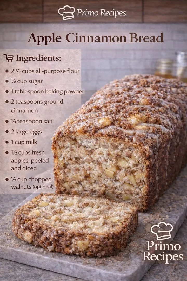 Freshly baked apple cinnamon bread with slices on a wooden table