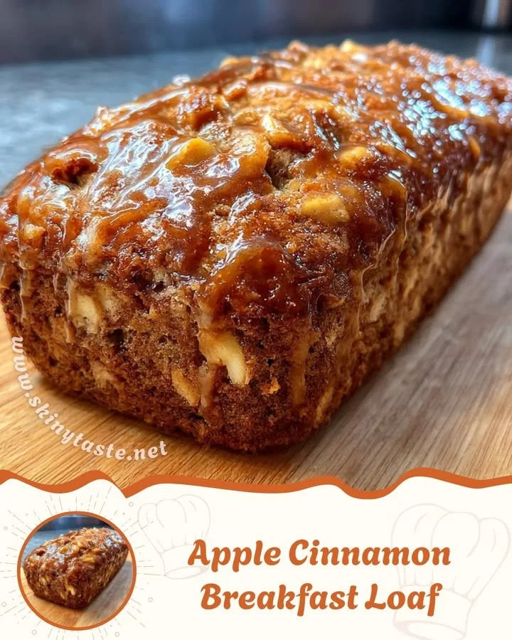 Moist and flavorful Apple Cinnamon Breakfast Loaf sliced on a wooden board