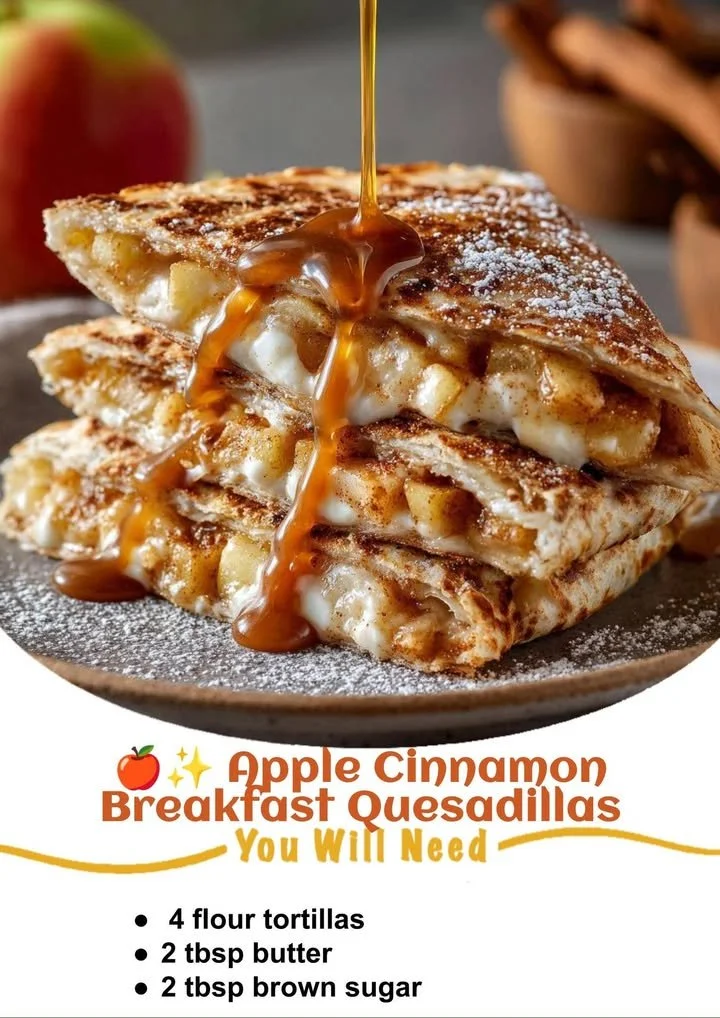 Apple cinnamon breakfast quesadillas served on a plate with syrup