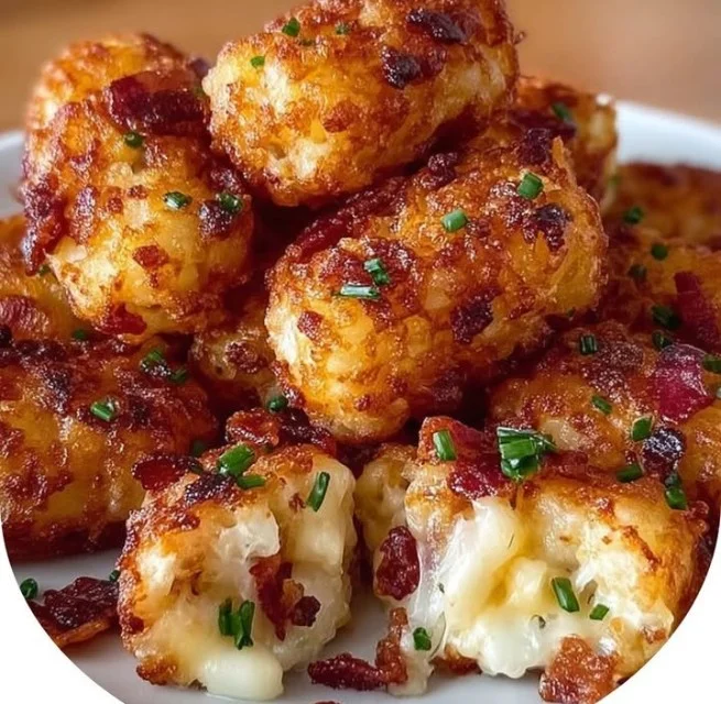 Bacon and cheese-stuffed tater tots served in a bowl