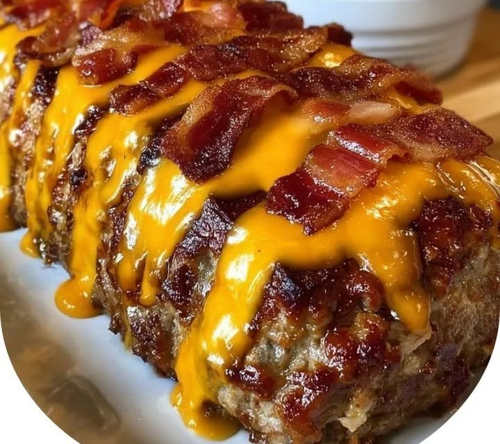 Delicious Bacon Cheeseburger Meatloaf with melted cheese and crispy bacon slices