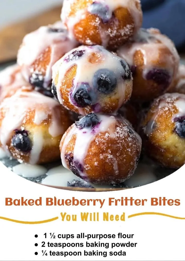 Baked blueberry fritter bites displayed on a plate, ready to enjoy.