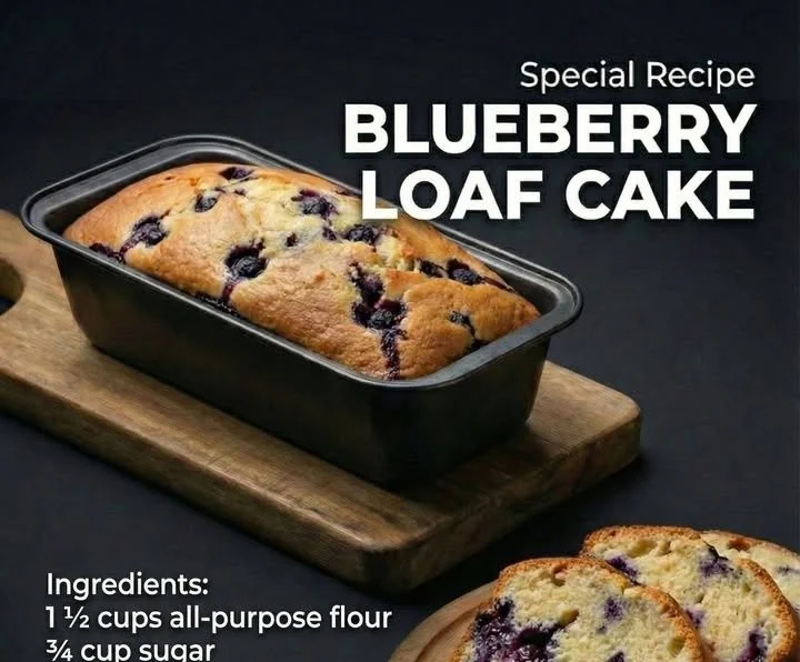 Freshly baked blueberry loaf cake on a rustic table