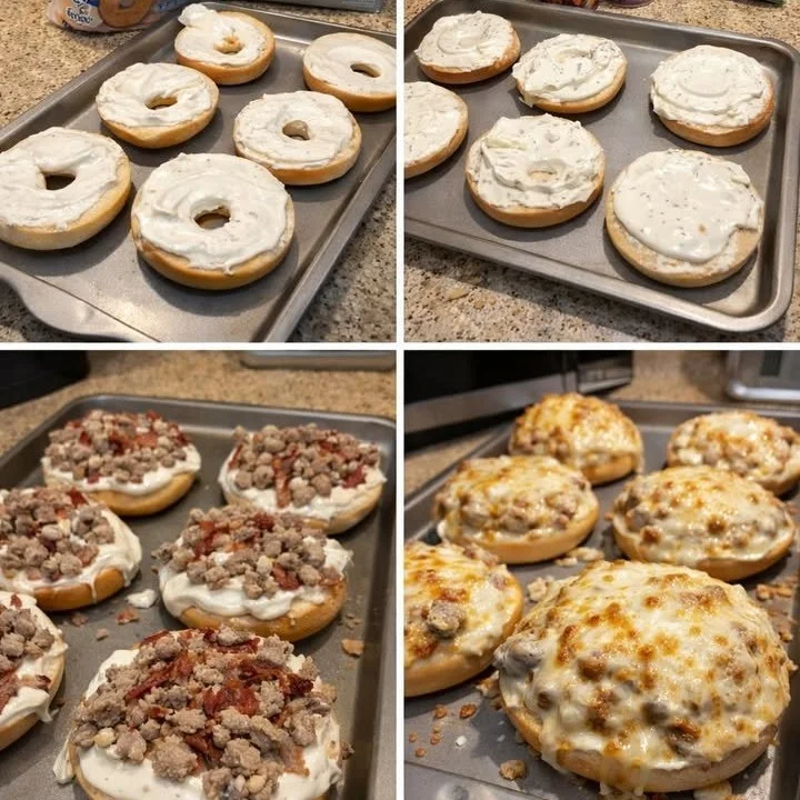 Delicious breakfast bagel casserole with eggs, cheese, and herbs