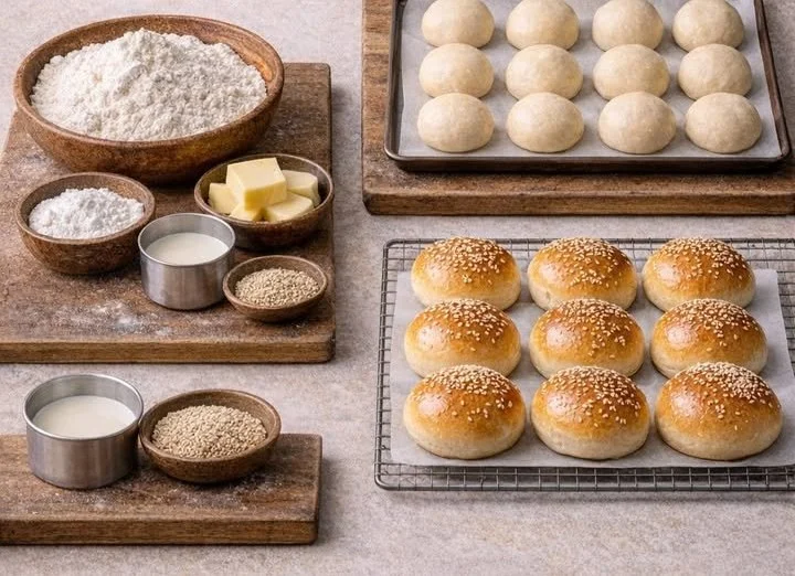 Homemade burger buns fresh out of the oven