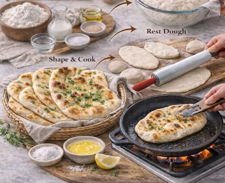 Freshly baked Butter Naan served with curry