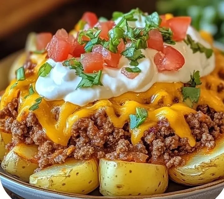 Cheesy taco potatoes topped with melted cheese and taco seasoning