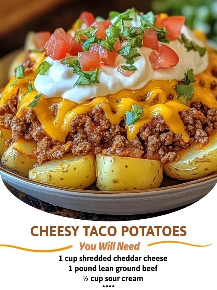 Delicious cheesy taco potatoes topped with cheese and spices