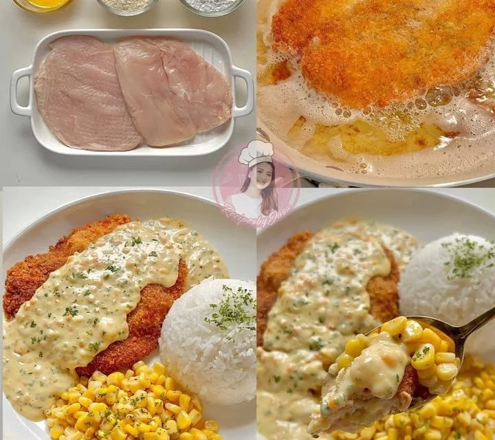 Delicious Chicken Ala King served with vegetables and creamy sauce