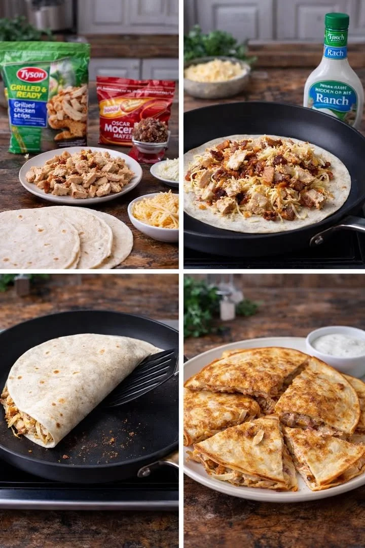 Delicious Chicken Bacon Ranch Quesadillas served with dipping sauce