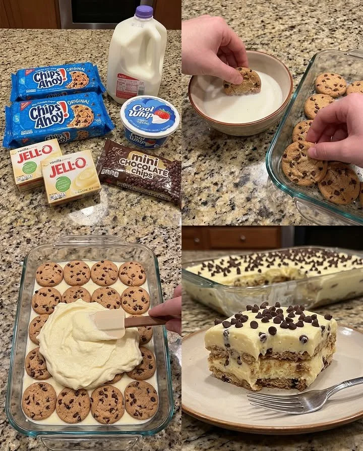 Chips Ahoy! icebox cake layers of cookies and cream dessert