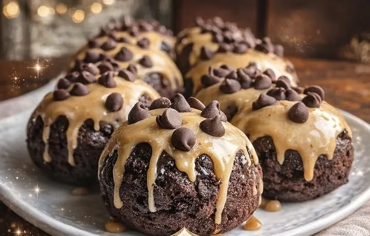 Chocolate chip cookie dough brownie bombs stacked on a plate
