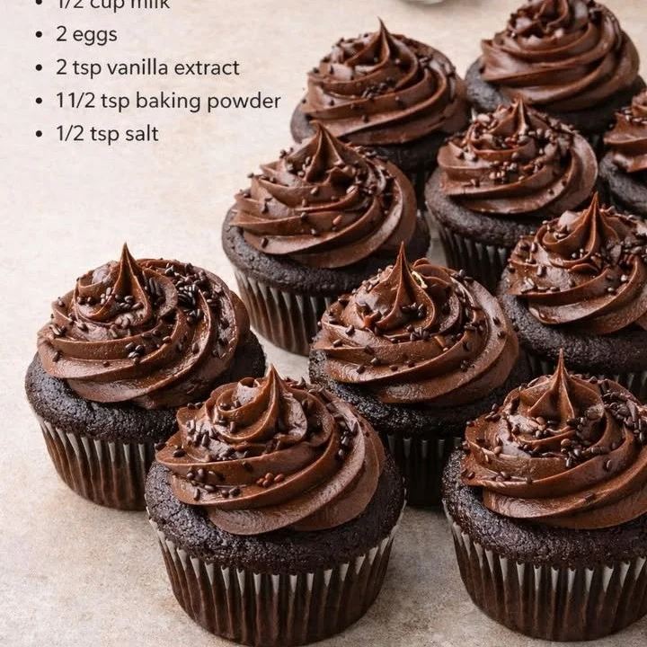 Delicious chocolate cupcakes with creamy frosting on a decorative plate