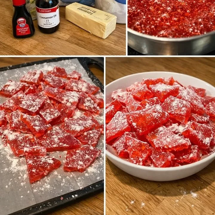 Homemade cinnamon rock candy in a decorative jar