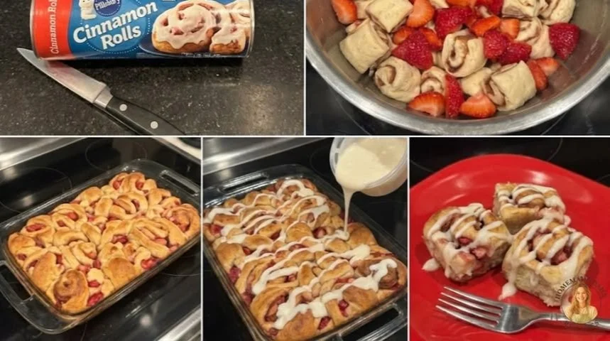 Cinnamon roll bites served with fresh fruit on a plate