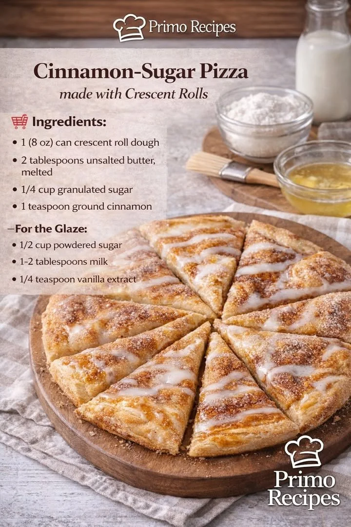 Delicious cinnamon-sugar pizza fresh out of the oven.