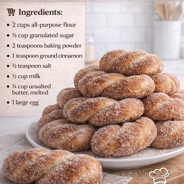 Cinnamon Sugar Twist Donuts with a dusting of cinnamon sugar on top