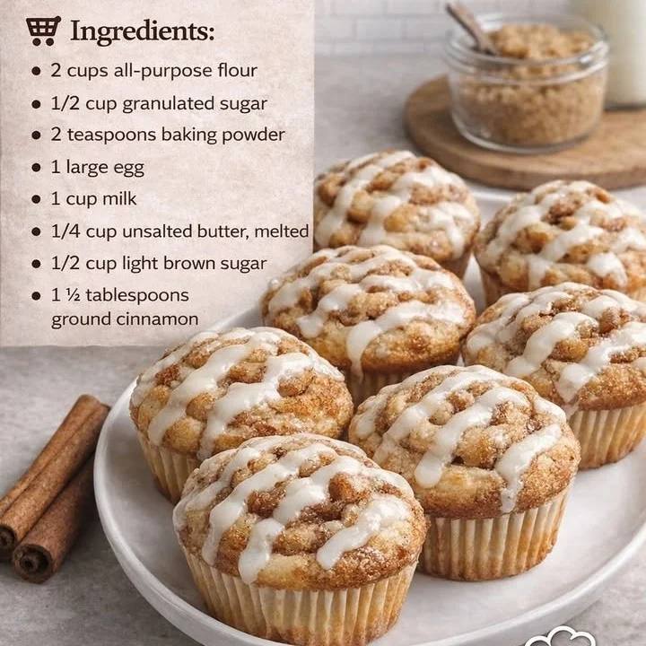 Freshly baked cinnamon swirl muffins with a rich cinnamon topping