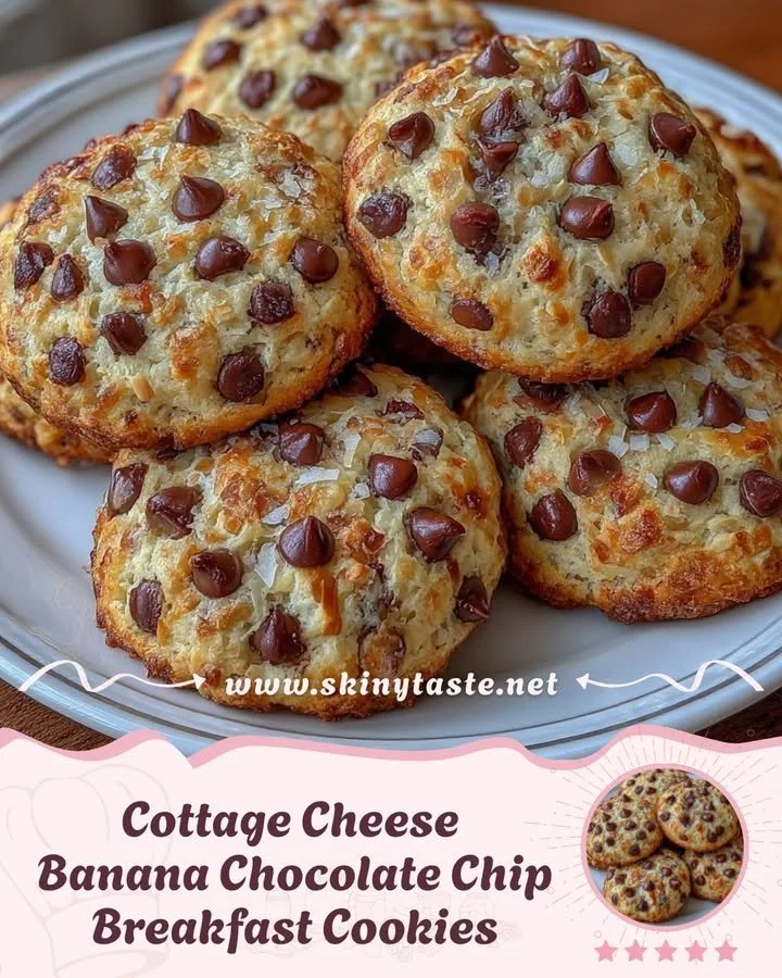 Cottage cheese banana chocolate chip breakfast cookies on a plate