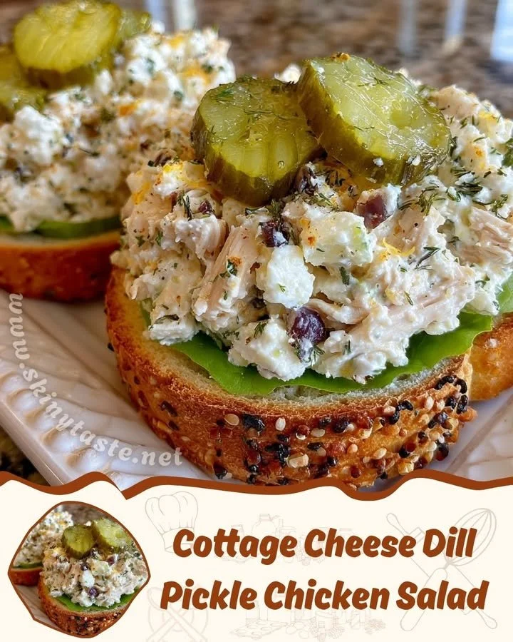 Cottage Cheese Dill Pickle Chicken Salad served fresh in a bowl