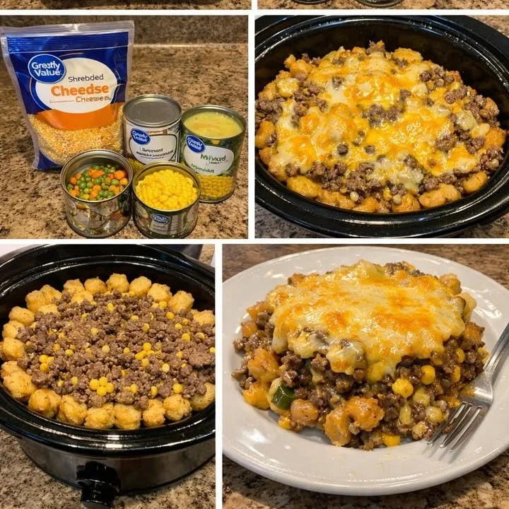 Delicious cowboy casserole topped with cheese and crispy edges served in a bowl.