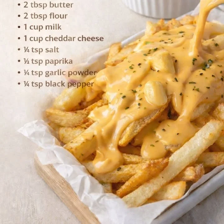 Creamy cheese sauce poured over pasta
