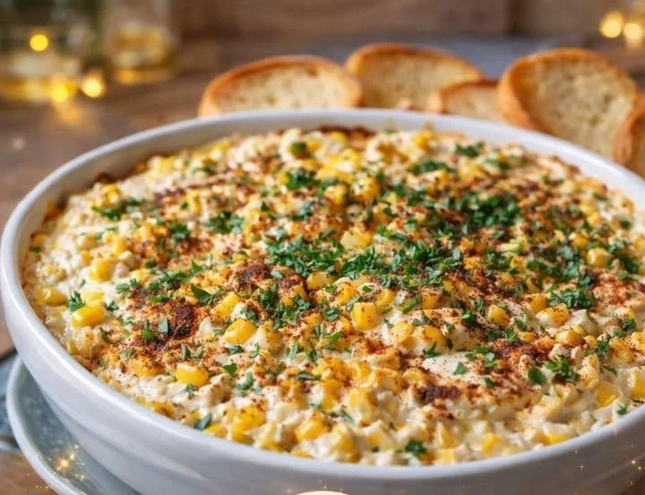 Delicious creamy corn dip with cream cheese served in a bowl