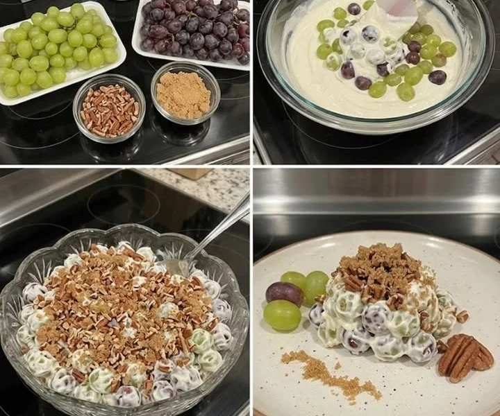Bowl of creamy fruit salad with a variety of fresh fruits