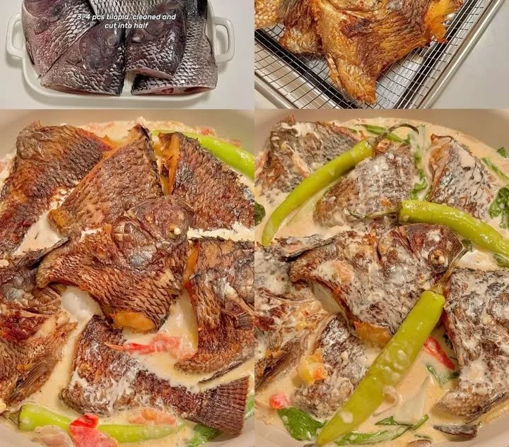 Creamy tilapia served with bok choy on a plate