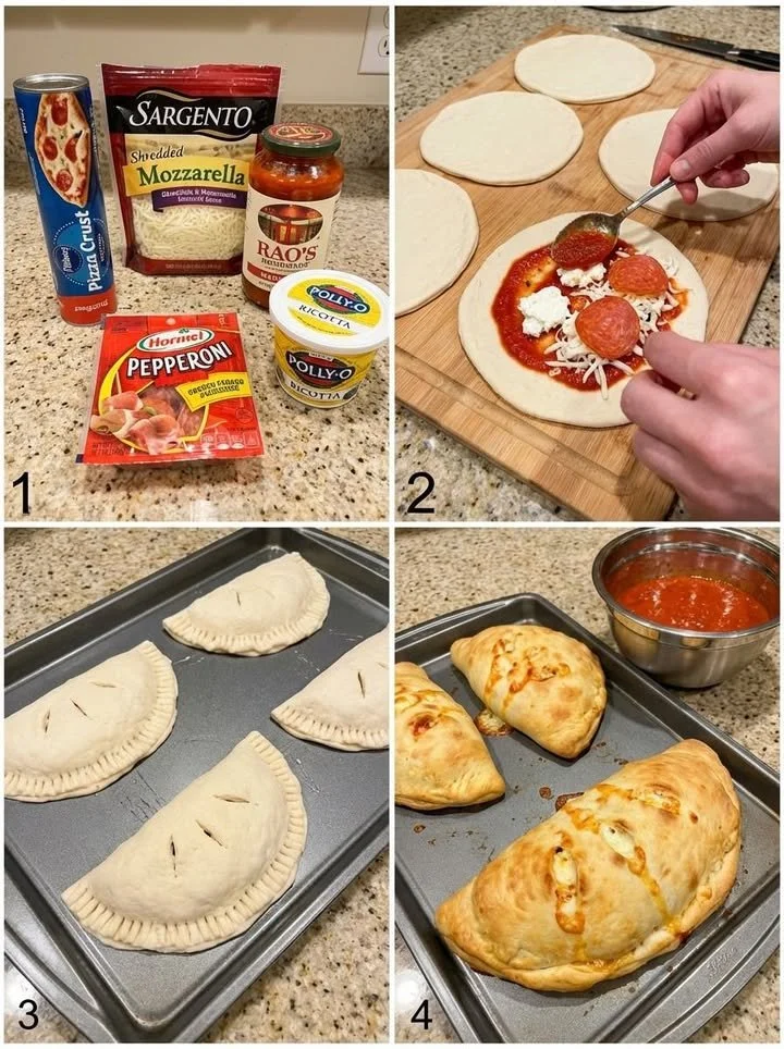 Delicious crispy calzone pockets filled with cheese and toppings