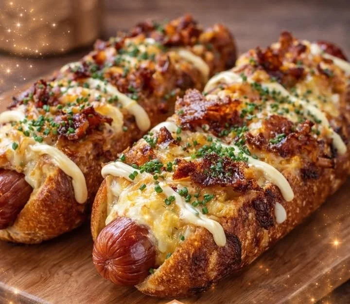 Crispy Cheesy Hotdogs Bake with melted cheese and golden crust
