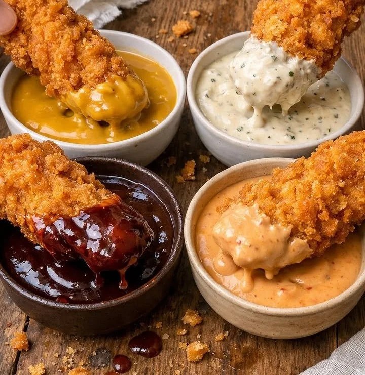 Crispy chicken strips served with a variety of dipping sauces