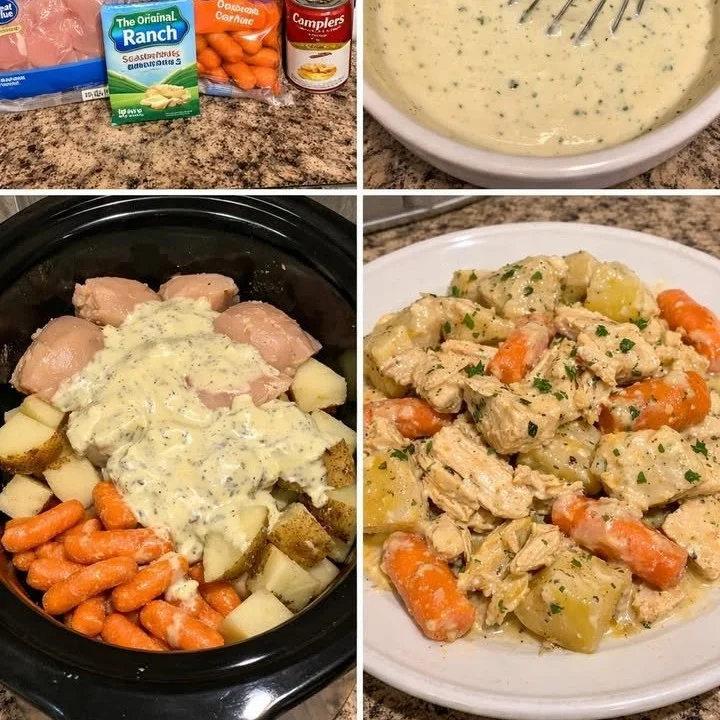 Crockpot Ranch Chicken served with potatoes, an easy and tasty meal.