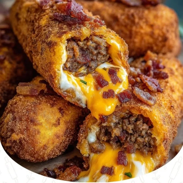 Deep-fried ranch bacon cheeseburger corn dogs served on a platter.