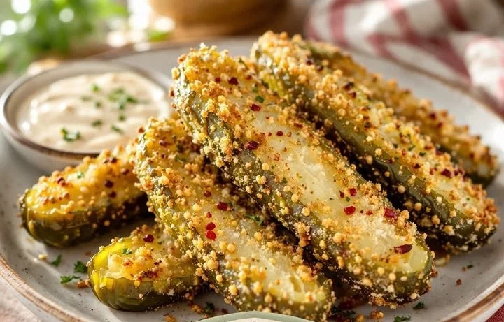Crispy air fryer pickles served with dipping sauce