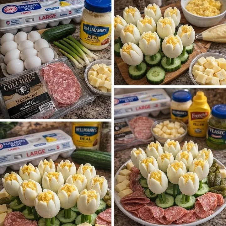 Beautiful deviled egg tulip appetizer platter for festive occasions