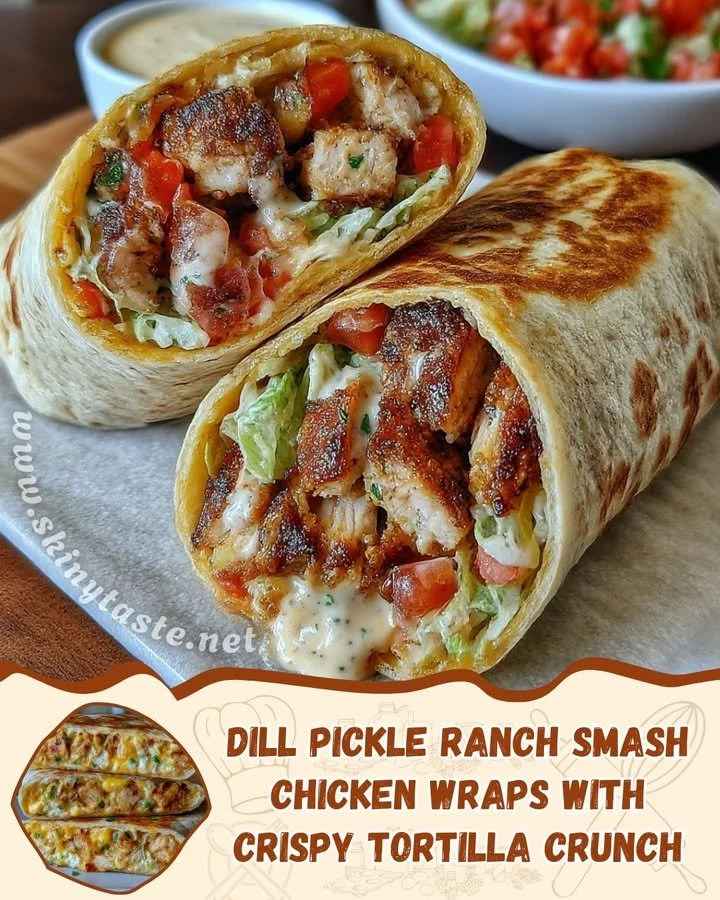 Dill Pickle Ranch Smash Chicken Wraps with crunchy tortilla