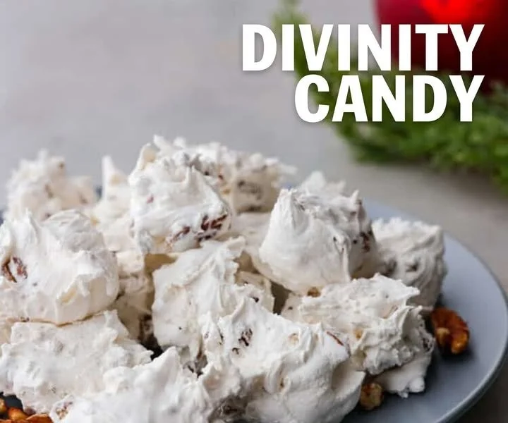Homemade divinity candy showcased on a festive plate