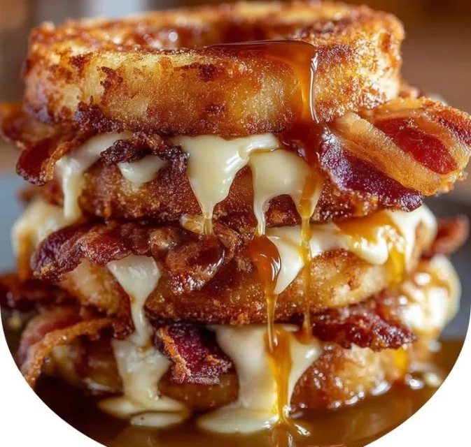 Delicious Donut Grilled Cheese featuring Bacon and Maple syrup