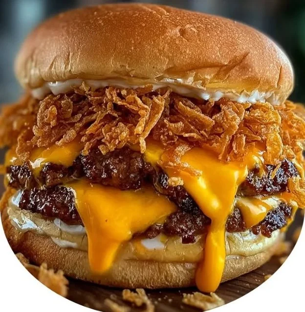 Delicious Doritos BBQ Ranch Smash Burger topped with cheddar cheese and ranch sauce