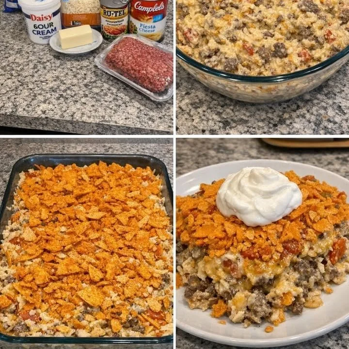 Delicious Doritos Taco Hash Brown Casserole ready to serve