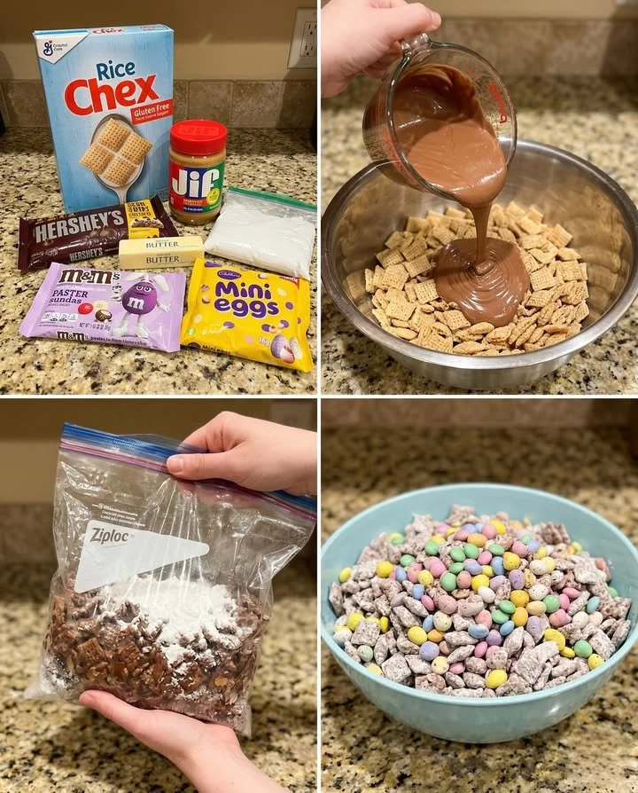 Colorful Easter Bunny Chow treats in a bowl, perfect for Easter celebrations.