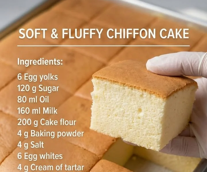 Fluffy and soft chiffon cake on a decorative plate